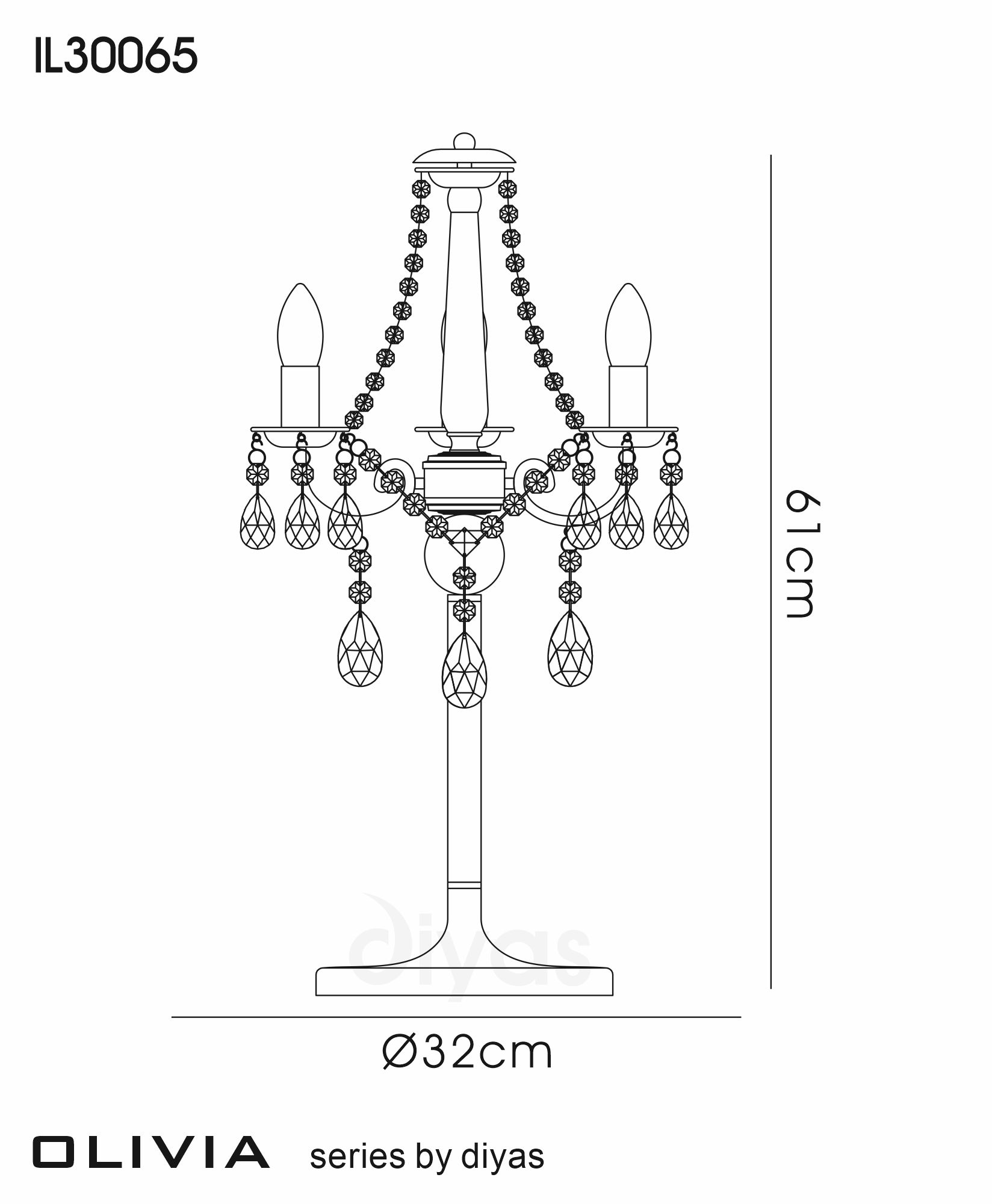 Olivia Crystal 61cm 3 Light Table Lamp IL30065/WH  Diyas Olivia Antique Brass-White